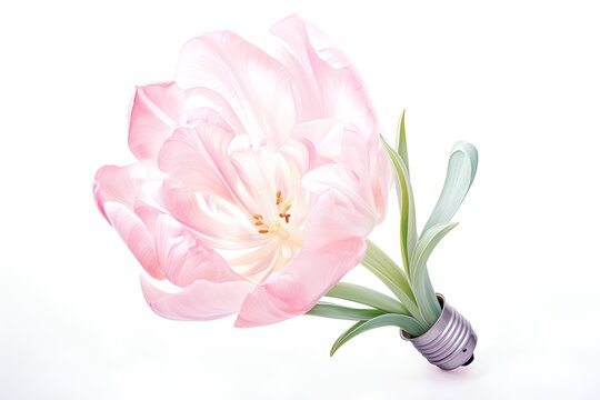 Light bulb with tulip flower isolated on white background. 3d illustration