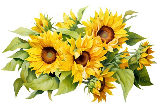 Bouquet of sunflowers isolated on white background. Vector illustration.