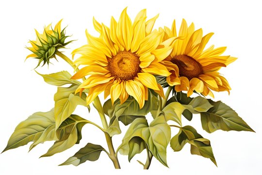 Sunflower bouquet isolated on white background. Realistic vector illustration.