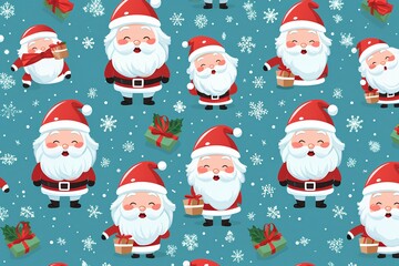 Seamless pattern with Santa Claus and presents. Vector illustration.