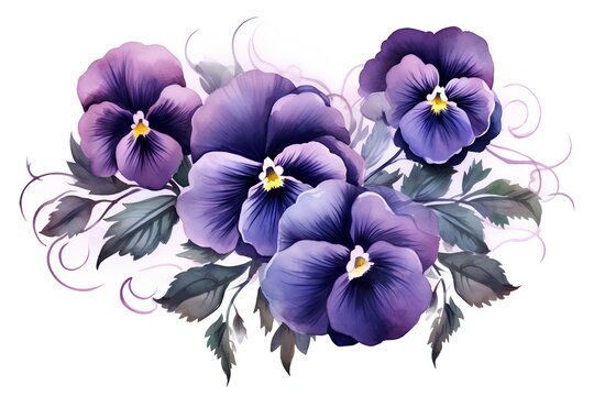 Beautiful vector image with nice watercolor bouquet of pansy flowers