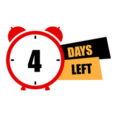 Four-day deadline alert. Red countdown timer. Urgent time management. Prompt action reminder. Vector illustration. EPS 10.