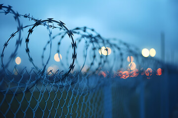 Blurred image of barbed wire rod fence, representing the abstract concept of social justice and human rights struggle.