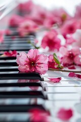 Piano keys with blooming flowers music and nature fusion