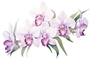 Naklejka na ściany i meble Orchid flowers bouquet isolated on white background. Vector illustration.