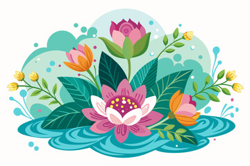 Fototapeta na wymiar Charming 2D design featuring a vibrant bouquet of flowers against a crisp white background.