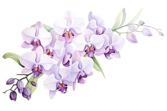 Bouquet of purple orchids isolated on white background.