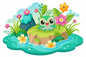 Obraz premium 3D design cartoon character adorned with vibrant flowers on a pristine white background.