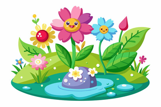 3D design cartoon character with flowers on a white background.