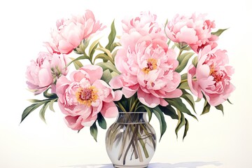 Bouquet of peonies in a vase on a white background