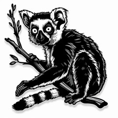 A lemur drawn in black and white.