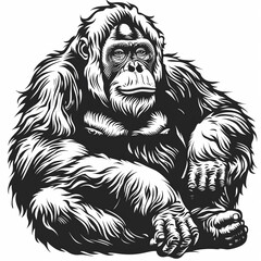 Engraving orangutan illustration