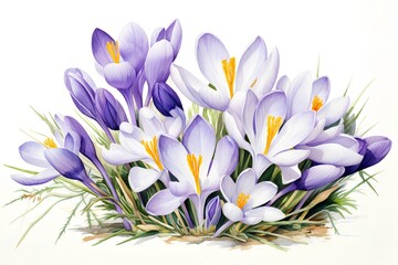 Bouquet of crocuses on a white background. Vector illustration.