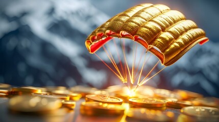 Golden parachute failing to open as a businessperson falls, A humorous take on the consequences of poor financial decisions - obrazy, fototapety, plakaty