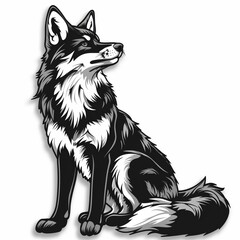 Obraz premium A detailed black and white sketch of a fox sitting and looking up
