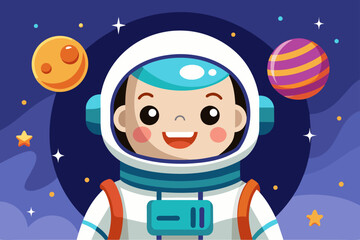 Naklejka premium Charming astronaut floating in space against a white background.