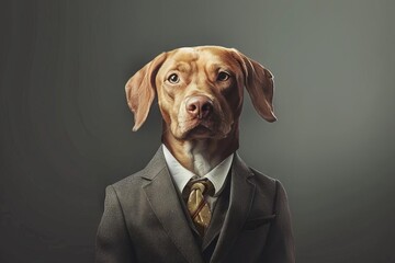 dapper dog portrait adorable canine dressed in formal business suit digital illustration - obrazy, fototapety, plakaty