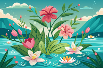 Obraz premium Charming background with flowers in full bloom.