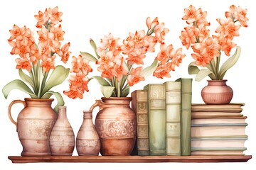 Beautiful vector image with nice watercolor crocuses and books