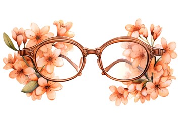 Watercolor hand drawn illustration of glasses with flowers and leaves isolated on white background