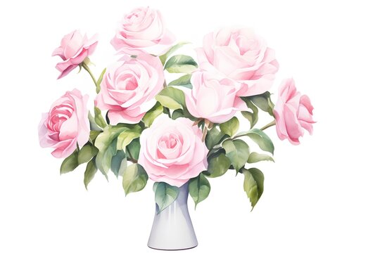 Bouquet of pink roses in vase. Vector illustration.