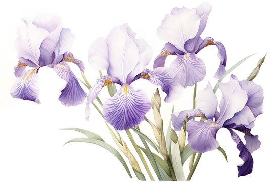 Beautiful purple iris flowers isolated on white background. Watercolor illustration