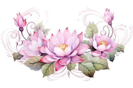 Beautiful vector image with nice watercolor lotus flowers on white background