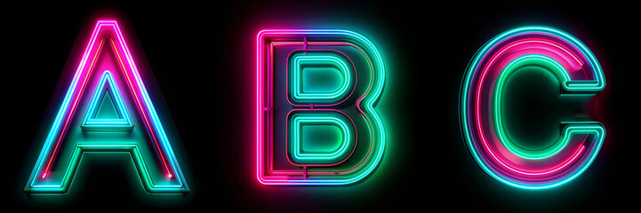 Letters A, B, C, Neon Alphabet: Vibrant Glow Letter Set.