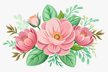 Beautiful and charming flowers bloom on a pure white background.