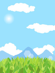 青空と茶畑の景色をイメージしたイラスト　縦型バージョン