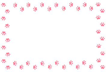 動物の足跡のフレーム　枠　肉球　ピンク　飾り枠　飾り罫　見出し　タイトル　囲み　シンプル　猫　犬　白背景　透過