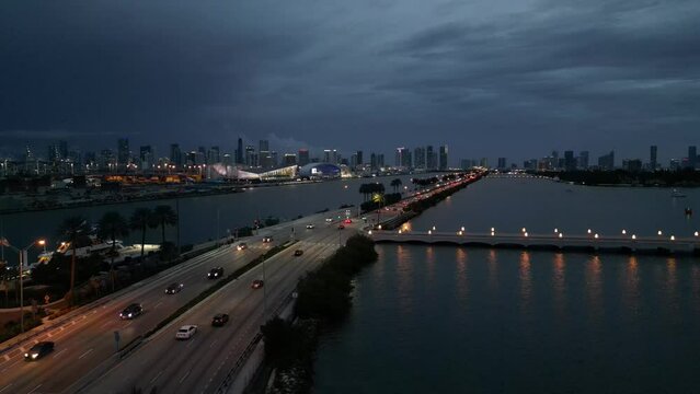 Aerial view of coastline of Miami Beach.