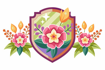 Charming badges adorned with vibrant flowers against a pristine white backdrop.