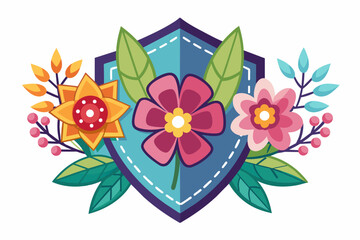 Charming badges adorned with vibrant flowers against a pristine white backdrop.