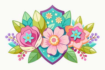 Charming badges adorned with vibrant flowers, set against a pristine white background.