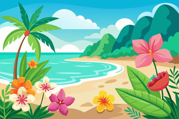 Fototapeta na wymiar Beaches charming with flowers on a white background.