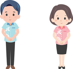 ビジネスの男女直立イラスト ベクター/かりゆし/アロハシャツ