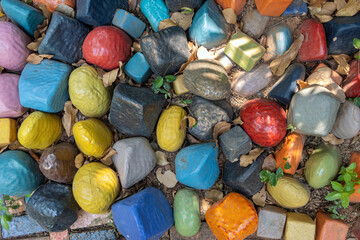 An colored stones placed in the ground