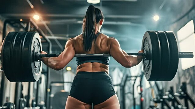 A woman in CrossFit lifting heavy weights in the gym