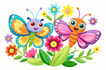 Butterflies, flowers, and charming cartoon animals create a captivating and whimsical scene.