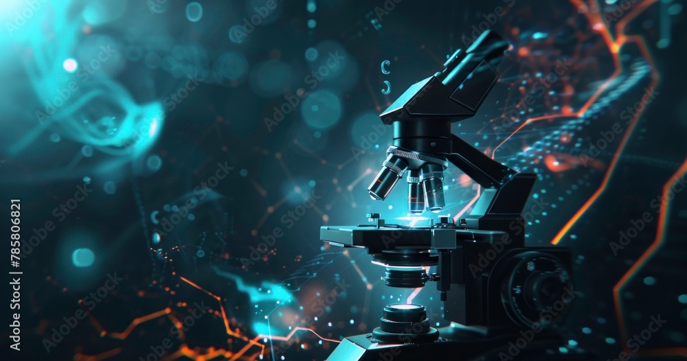 Poster microscope with modern background digital screen network