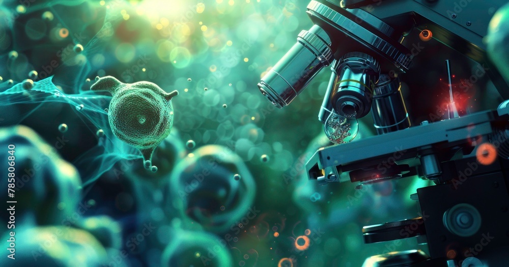 Poster microscope with modern background digital screen network