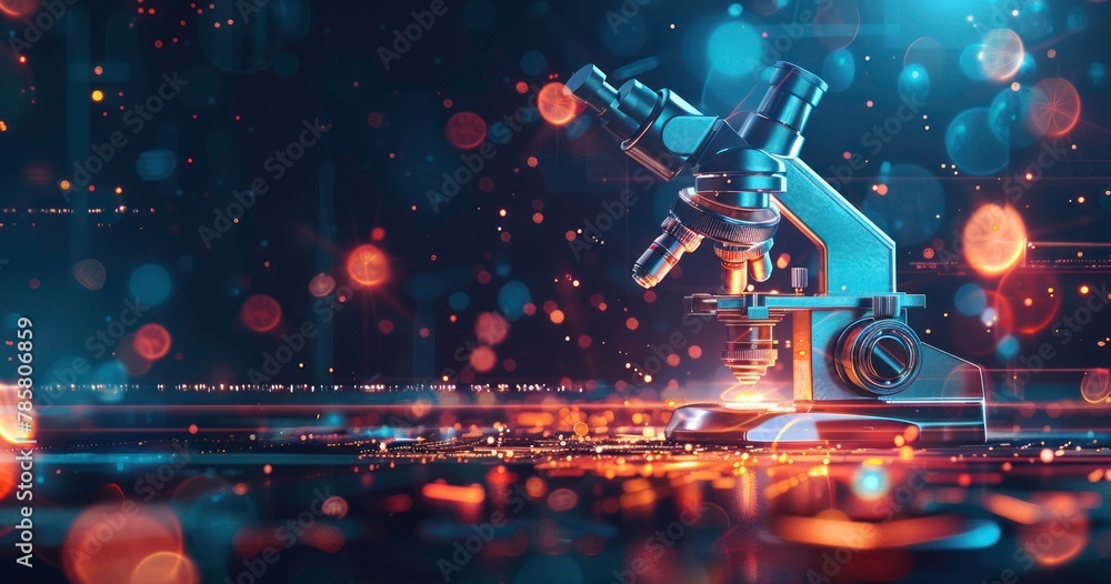 Poster microscope with modern background digital screen network