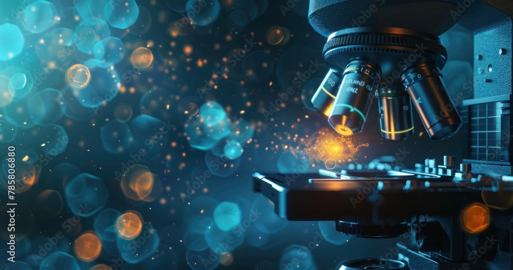 Poster microscope with modern background digital screen network