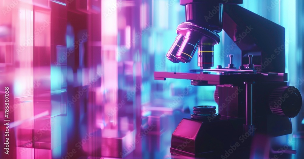 Poster microscope with modern background digital screen network