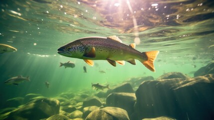 Apache trout in a freshwater river.AI generated image