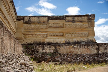 Decorative fretwork on the side of a building in Mitla, in San Pablo Villa de Mitla, Oaxaca, Mexico