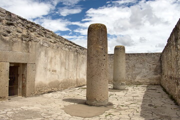 Columns in the palace at Mitla, in San Pablo Villa de Mitla, Oaxaca, Mexico