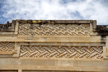 Decorative fretwork on the frieze of the Palace at Mitla, in San Pablo Villa de Mitla, Oaxaca, Mexico