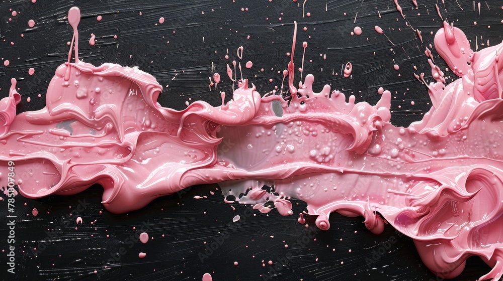 Poster A black surface adorned with delicate pink splashes, creating a mesmerizing display of color and contrast.